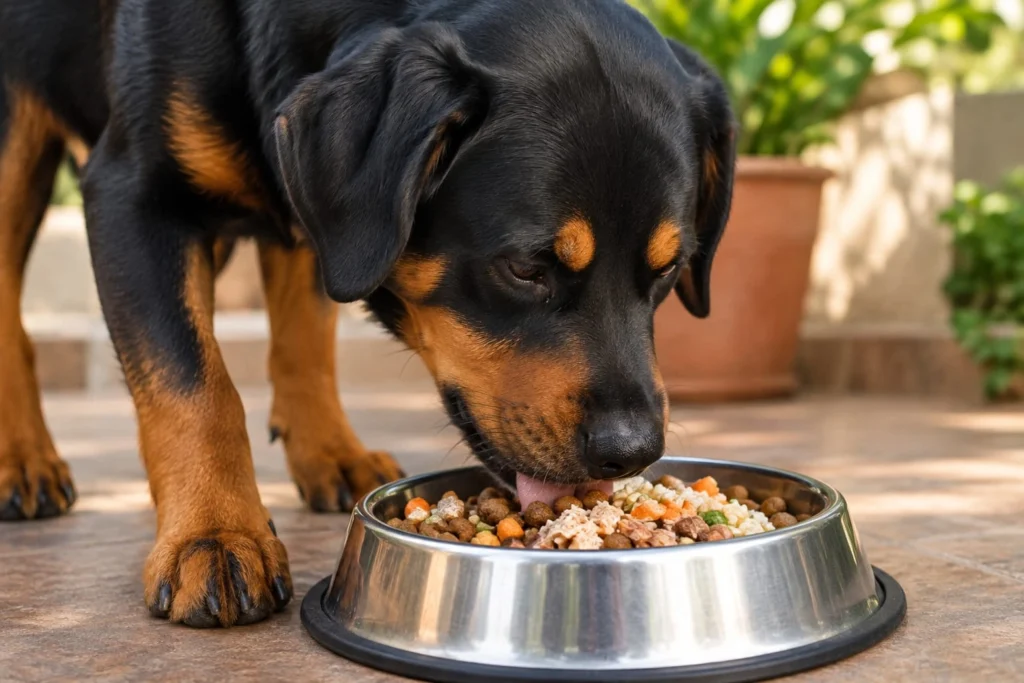 black and brown food dog